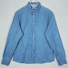 Suitsupply Men Light Denim Cotton Linen Button Blue Shirt Extra Slim Fit 16/16.5
