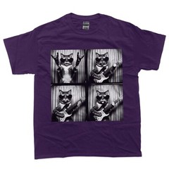 Funny Cat Playing Guitar Photobooth Rock Music Silly Graphic T-Shirt