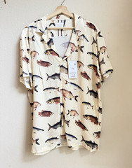 Denim & Flower Ricky Singh Men’s Beige Fish Print Short Sleeve Button-Up XL