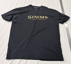 Simms Fishing Products Shirt Mens XL Black Camouflage Logo Crew Neck Outdoor Tee
