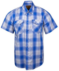 DIXXON Flannel “Pierside” Men’s LARGE Bamboo Snap Plaid Blue Gray SS Shirt New