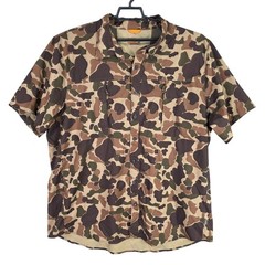 Mens Magellan Outdoors Brown & Green Camo Short Sleeve Button Up Shirt Size 2XL