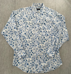 Ermenegildo Zegna Sport Shirt Adult Small Blue Floral Linen Long Sleeve Mens S