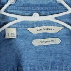 Suitsupply Men Light Denim Cotton Linen Button Blue Shirt Extra Slim Fit 16/16.5