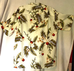 Two Palms Hawaiian Shirt Mens Large White Tropical Floral Rayon Made in Hawaii