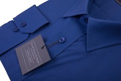 Navy Blue Cotton Shirt 15″ Long Sleeve Top Formal Single Cuff Regular Fit Mens