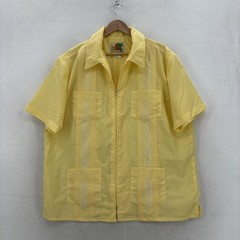 Haband Guayabera Shirt Mens L Yellow Embroidered Short Sleeve Full Zip Cuban VTG