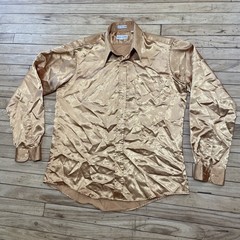 Lucasini Shiny Gold Disco Shirt Men 16.5 36/37 Sleeve Retro Needle 1970s Regency