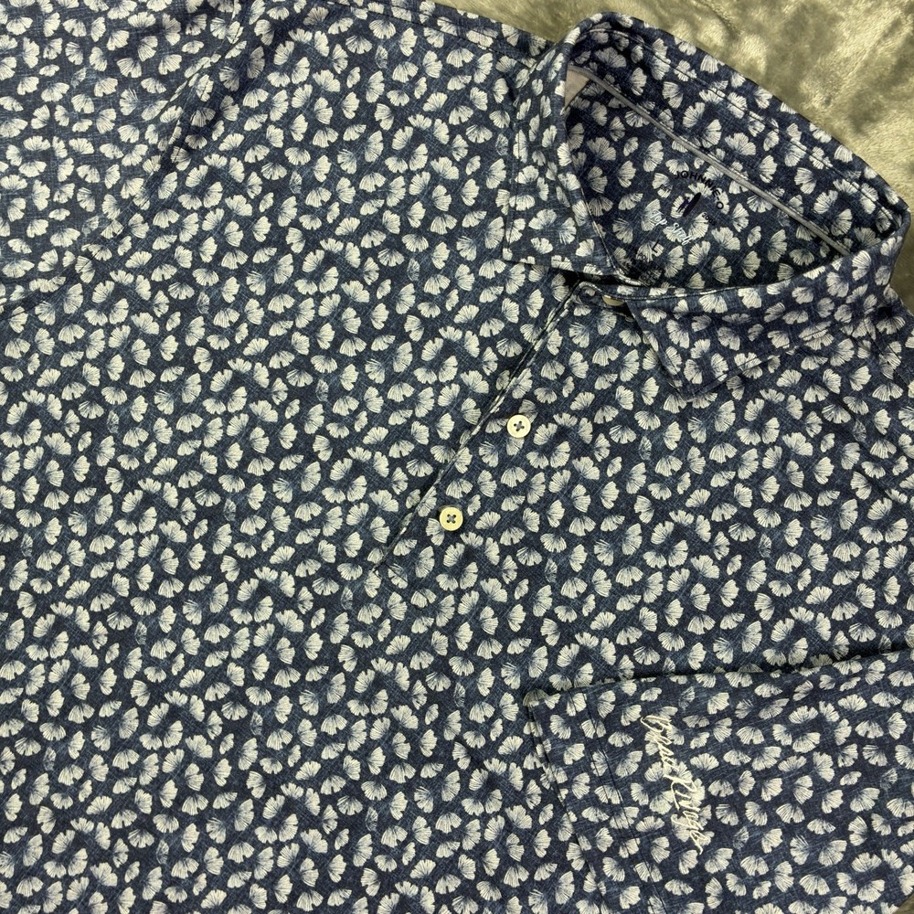 Johnnie-O Beau Rivage Betts Performance Polo Shirt Mens Large Blue Floral Golf