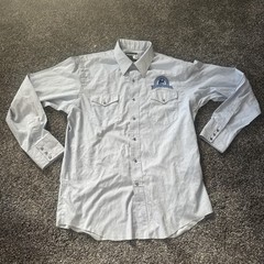 Wrangler Shirt Mens Large Blue Reno Rodeo Cowboy Cut Western Snap Embroidered