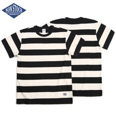 NON STOCK Heavy Mens Horizontal Stripe T-Shirt Retro Prison Tee Short-sleeve Top