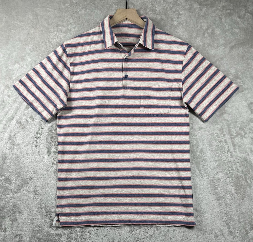 Patagonia 100% Organic Cotton Polo Shirt Men’s Small Pink Blue Striped Pocket