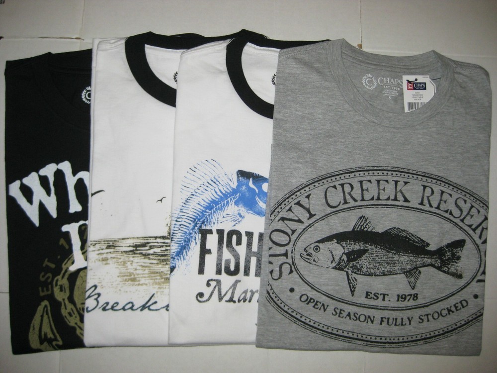 NWT Men’s Chaps Cotton T-Shirt Fish / Marina Print – Pick Your Style and Size