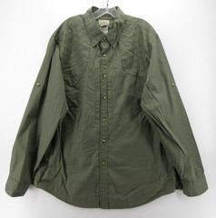 LL Bean Shirt Men XL Green Quilted Field Hunting Shooting Button Up Roll Tab