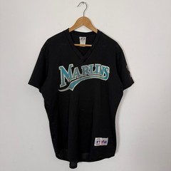 Vintage 90s Florida Miami Marlins MLB Baseball Mesh Pullover Jersey Black XL