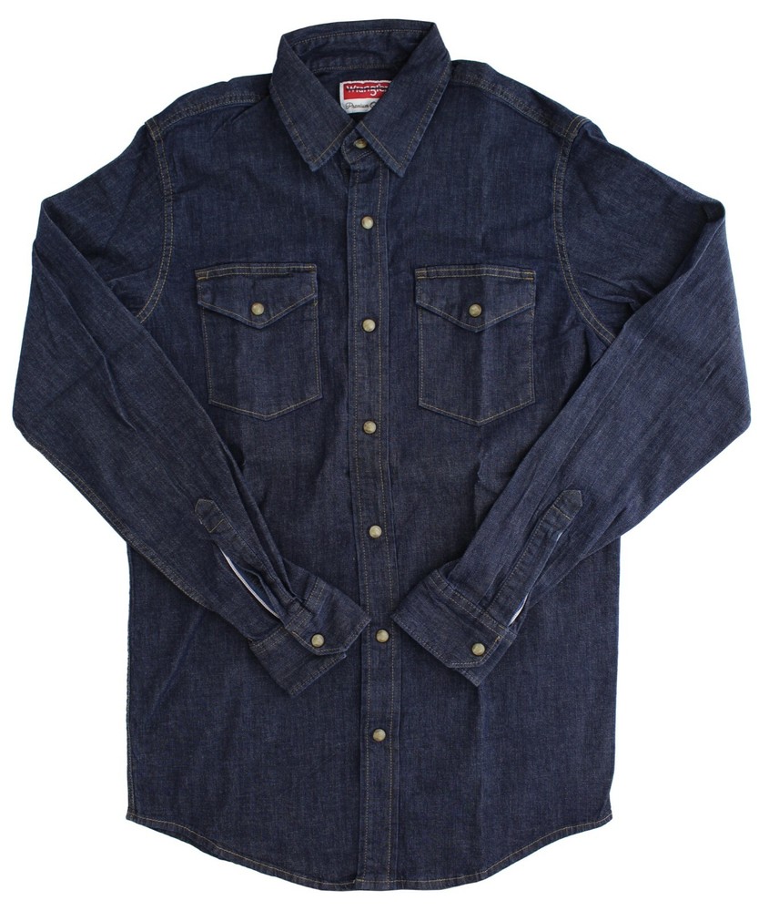 Wrangler Premium Quality Men’s Shirt Long Sleeve Casual Snap-Up Denim