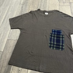 FREI MUT Green Metflix T-Shirt Plaid Pocket Patchwork Japan Recycled Cotton XL