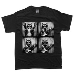 Funny Cat Playing Guitar Photobooth Rock Music Silly Graphic T-Shirt