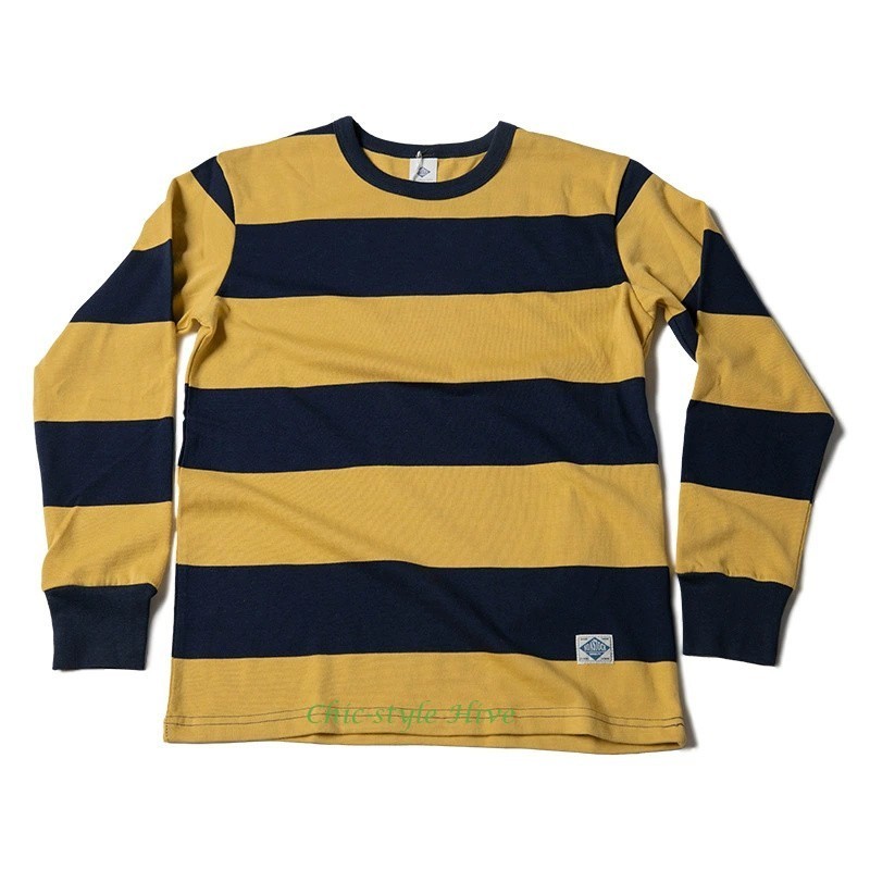 NON STOCK Vintage Mens Long Sleeve Striped Shirt Heavyweight Casual T-Shirt Tops
