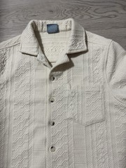 Maison Article Ornate Jaquard Button Up Short Sleeve Beige Shirt Men’s Size S