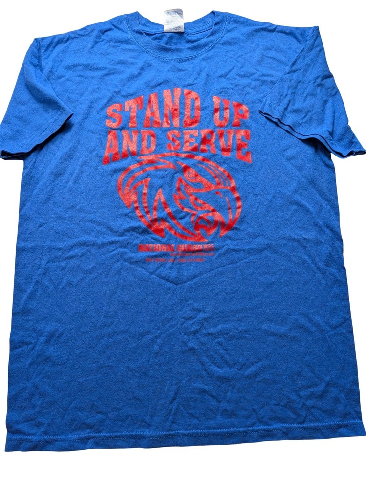 Gildan DryBlend T-Shirt Men’s M Blue Stand Up and Serve Graphic Print