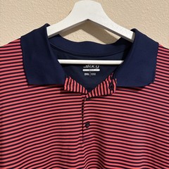 BCG Polo Golf Shirt Mens 2XL XXL Coral Blue Striped Short Sleeve Casual Dadcore