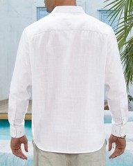 Men’s Linen Shirt Casual Long Sleeve Button Down Summer Beach Pocket