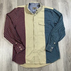Roper Colorblock Plaid Shirt Mens L Red Blue Mixed Fabric Cowboy Western Rodeo