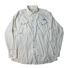 Columbia Fishing Shirt Mens L White PFG Bahama II Omni-Shade Long Sleeve Nylon