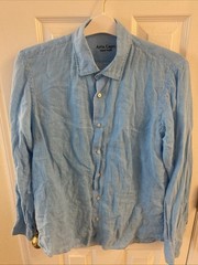 Arla Capri 100% Linen Hand Made Shirt In Italy Long Sleeve Sz 39 (medium) Blue