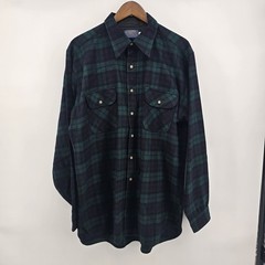 Vintage Pendleton Plaid Board Shirt Loop Collar Green Outdoor Clean Size XL
