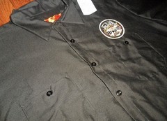 VON DUTCH RACE CAR HOT ROD MECHANIC PATCHED RED KAP GARAGE SHOP TATTOO WORKSHIRT