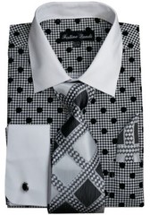 Men’s Fashion Dress Shirt Polka Dot Design French Cuff Links Tie&Hanky FL632