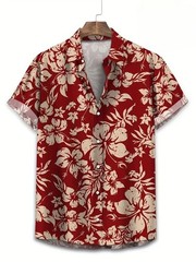 Mens Hawaiian Shirt Floral Button Up Tropical Beach Shirt