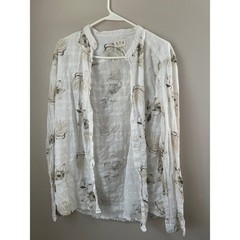 ETA Mens Button Up Shirt Floral Print 100% Cotton Size M Resort Beach Boho Lux