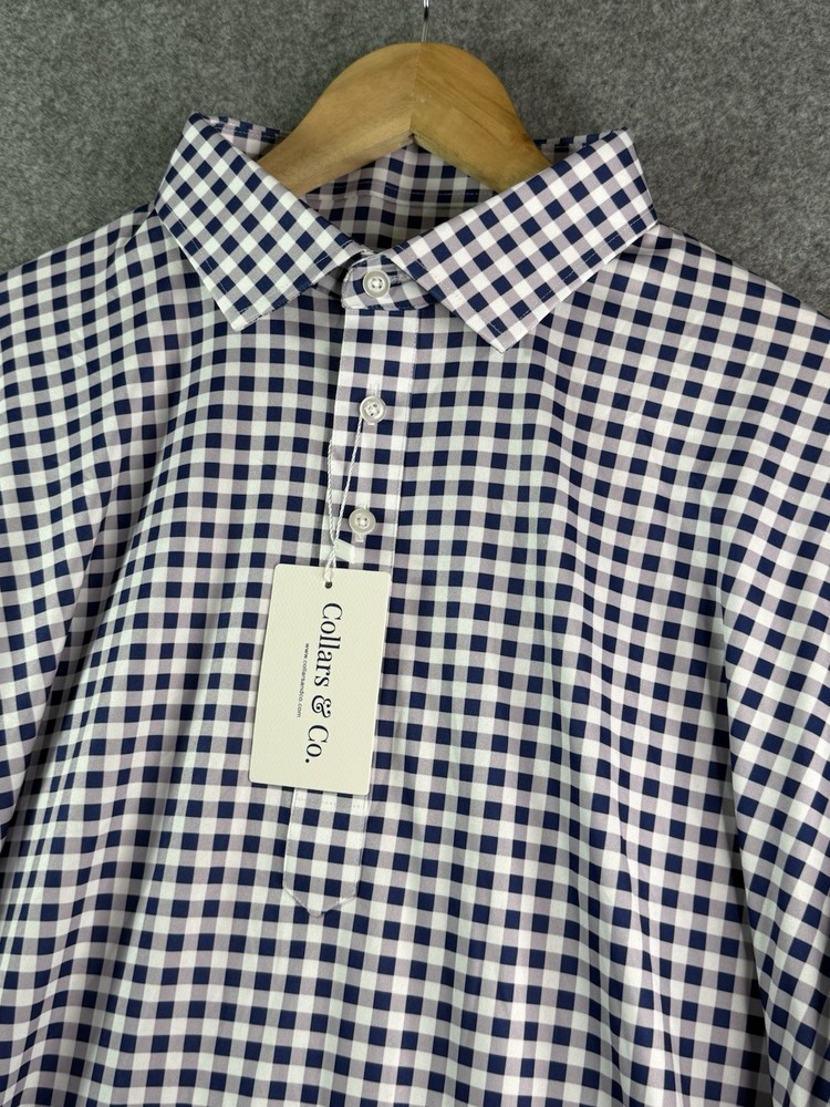Collars & Co Purple Gingham Plaid Dress Collar Polo Shirt Men’s XL Relaxed