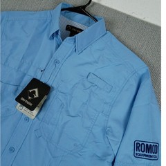 Dri-Duck Fishing Shirt Mens Small Blue UPF 40 Teflon ROMCO Short Sleeve Outdoor