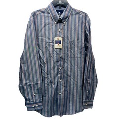 NWT Saddlebred Men’s L Blue Stripe Wrinkle Free W/pockets Dress Shirt