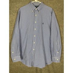 Ralph Lauren Classic Fit Mens 17 34/35 Blue Plaid Long Sleeve Button Down Shirt