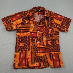 VIntage Mr Kailua Shirt Mens Small Orange Tiki AOP Hawaiian Camp Made In Hawaii