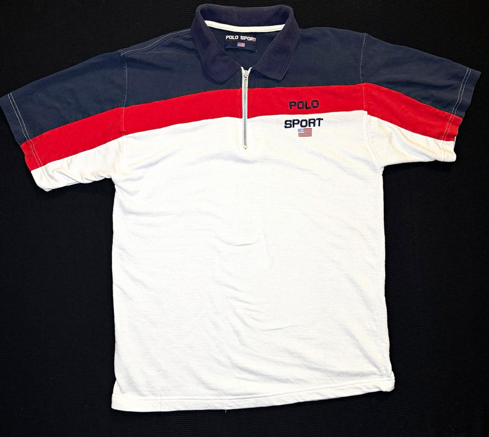 Vintage Polo Sport Ralph Lauren Men’s L Colorblock Zip Polo Shirt