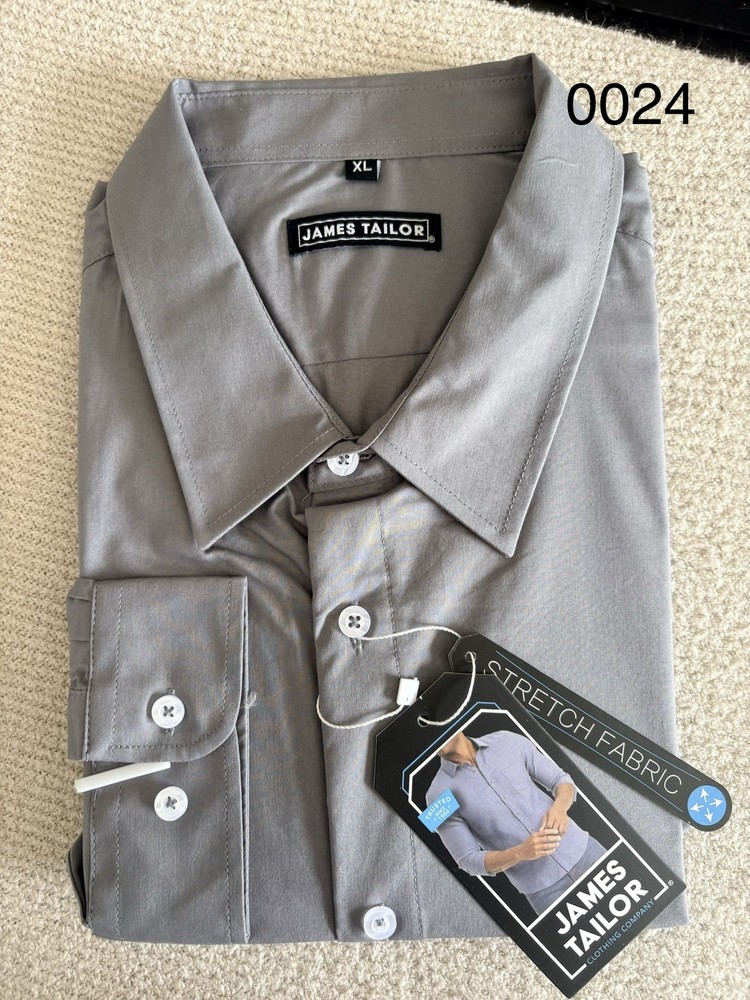 James Tailor Stretch Button Down Grey, Wedding, Business, Meeting Shirt, XL, New