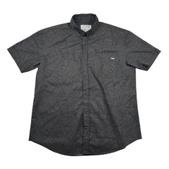 RSVLTS Shirt Kunuflex Mens XL Snap Front Black Grey Leaf Abstract Floral Beachy