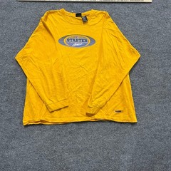 Starter Shirt Mens 2XL Yellow Long Sleeve Athletic Logo Cotton Graphic Tee