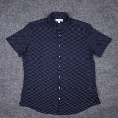Mizzen Main Shirt Mens 2XL Blue Polka Dot Trim Fit Casual Short Sleeve Button Up