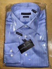 London Fog Blue Herringbone Dress Shirt (Modern Fit, Regular Cuff)