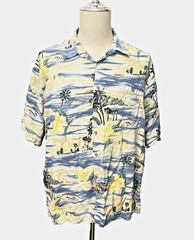 Vtg PIERRE CARDIN Hawaiian Aloha Shirt Mens XL RAYON Yellow Blue Tropical Floral