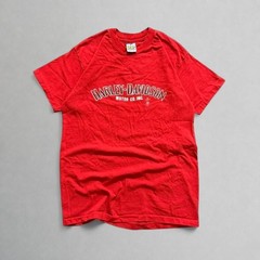 Vintage 1986 Harley Davidson 3D Emblem Asheboro NC Red T-Shirt