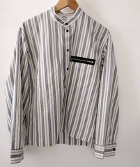 SUNSEA Blue Note Stripe Bomber Shirt 2 Made in Japan Cotton Band Collar Mens