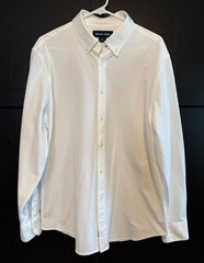 Mizzen+Main Mens Classic Fit White Collared Button Down Dress Shirt Large Career